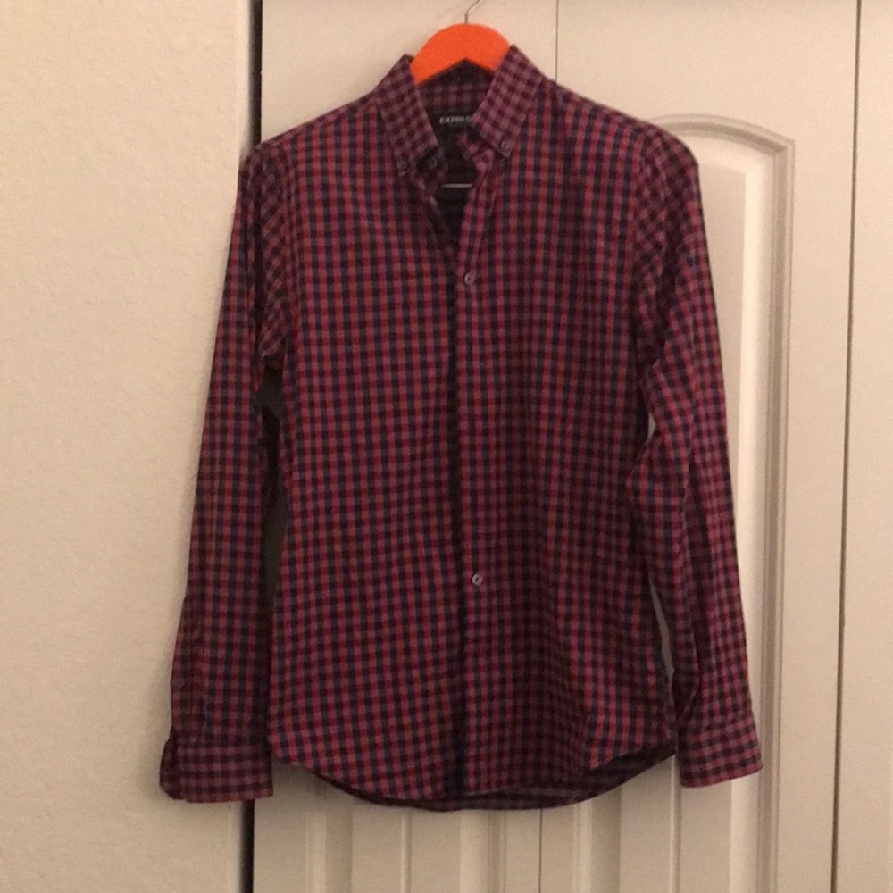 Express Men’s Performance Checkered Shirt - Navy and Red